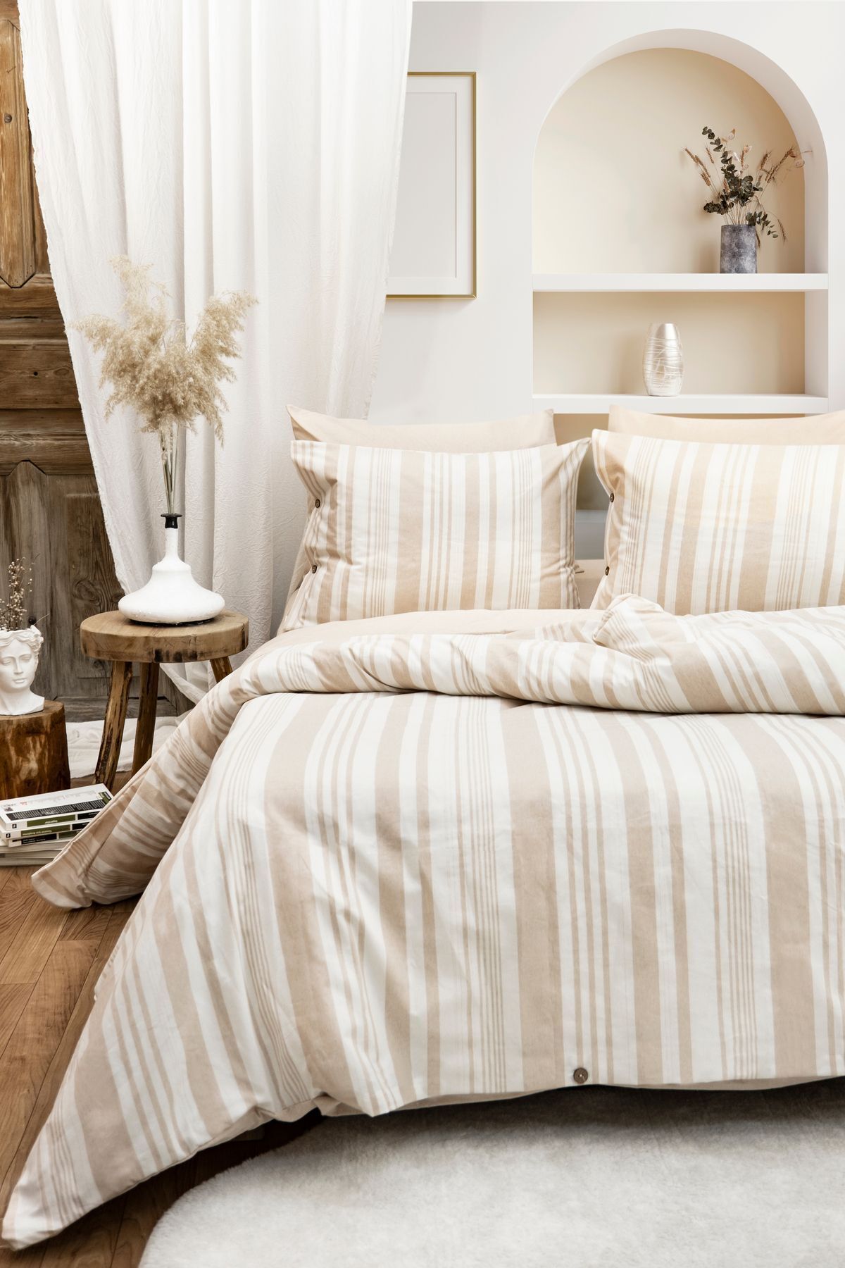 BESTİNA GOLD Harmony Hues İpliği Boyalı Doğal Çift Kişilik Nevresim Takımı (Çarşafı Lastikli) - Görsel 2