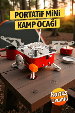 Badem10 Taşınabilir Mini Portatif Kamp Ocağı Tek Gözlü Kırmızı Renk Kartuşlu Manyeto Çakmaklı Piknik Ocak