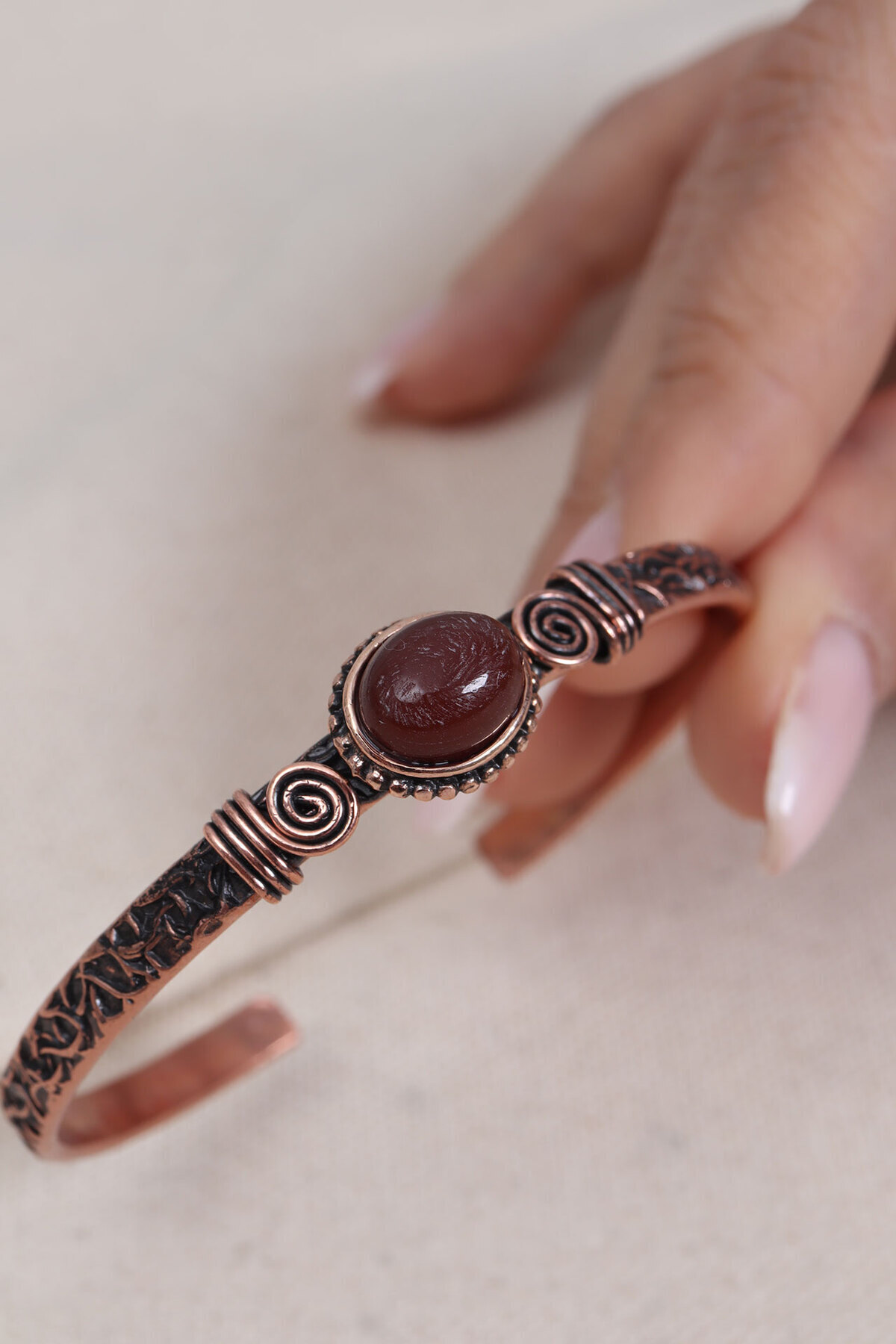 Süspüs Accessories Akik Taşlı Oval Otantik Bakır Bilezik (%100 BAKIR) - Görsel 2