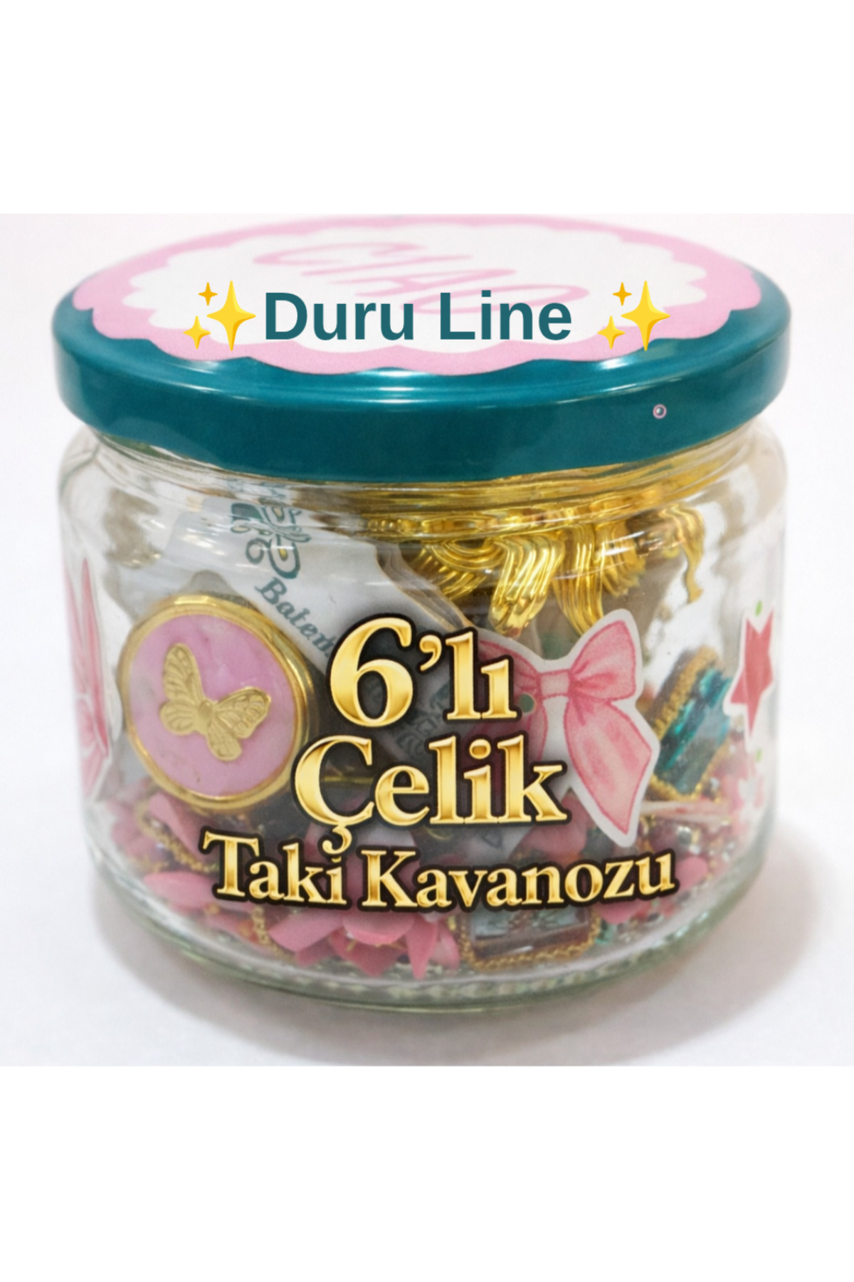 DuRu LiNe (M boy En Az 6 Adet Çelik Takı)Takı Kavanozu Gold Silver Karışık Orta Boy Kavanoz
