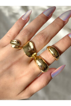 Eylülün Takısı Kadın Gold Renk 4 lü Tasarım Yüzük Seti