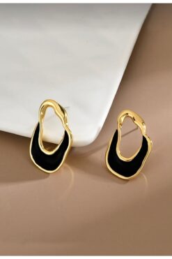 monalisatoka Asimetrik Siyah Mineli Altın Renk Küpe