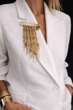 Modex Altın Sarısı Renki Çoklu Zincir Çengelli İğne Broş (5cm)