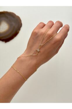 YOUES JEWELRY Çelik 14K ALTIN RENK ŞAHMERAN BİLEKLİK KUTUP YILDIZI ŞAHMERAN