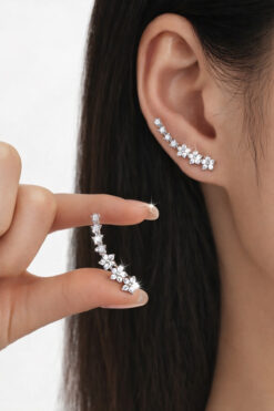 The Collection Kadın Zirkon Taşlı Su Yolu Yıldız Model Ear Climber Gümüş Küpe