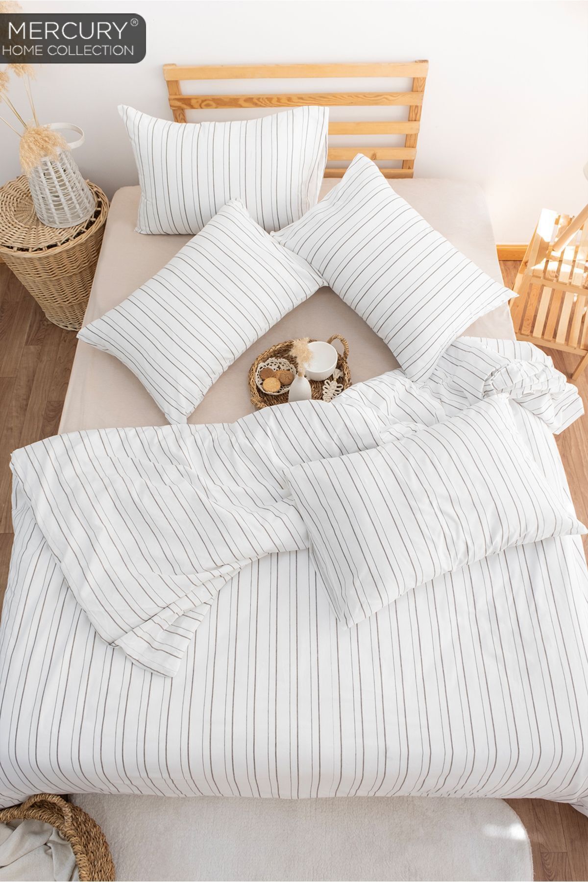 Mercury Beyz Çift Kişilik Nevresim Takımı | Pamuklu ve Çarşafı Lastikli - Görsel 2