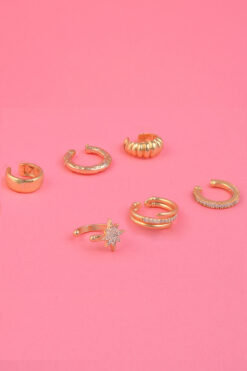 AURRARİ Kadın Altın Kaplama 6'lı Earcuff Küpe Seti