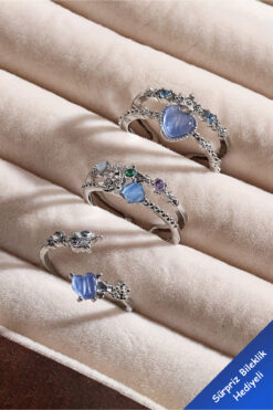 The Collection 3'lü Mavi Taşlı Kombin Ay yıldız kelebek Pinterest Tasarım Yüzük Set