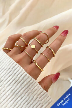 The Collection 10'lu Kombin Gold Yüzük Set