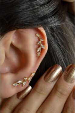 Sacce Scarves&Accessories Bahar Dalı Zirkon Kıkırdak Küpesi Gold