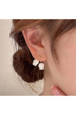 Pelin Aksesuar İkili Sedefli Lale ve Fiyonk Küpe