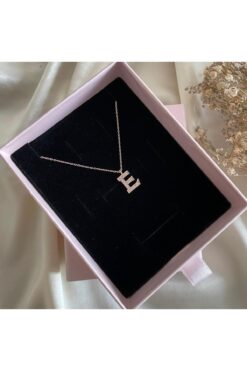 Lovera Jewellery 925 Ayar Gümüş Rose Renk E Harfli Harf Kolye