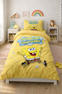 Elay Tekstil Sünger Bob Desenli Tek Kişilik Nevresim Takımı (Çarşafsız)