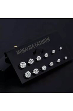 Monalisa Kadın Gümüş Zikron Taşlı 12'li Küpe Seti