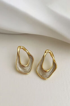 Glaren Asimetrik Mineli Altın Renk Kadın Küpe