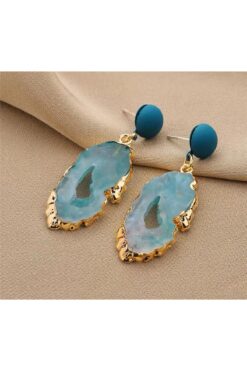 Pelin Aksesuar Yeşil Mavi Doğal Taş Görünümlü Küpe