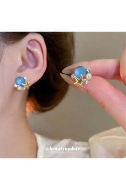 Pelin Aksesuar Mavi Gold Deniz Yıldızlı Küpe