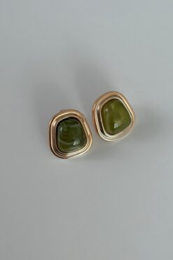 Lavian Accessories Yeşil Taşlı Gold Modern Küpe