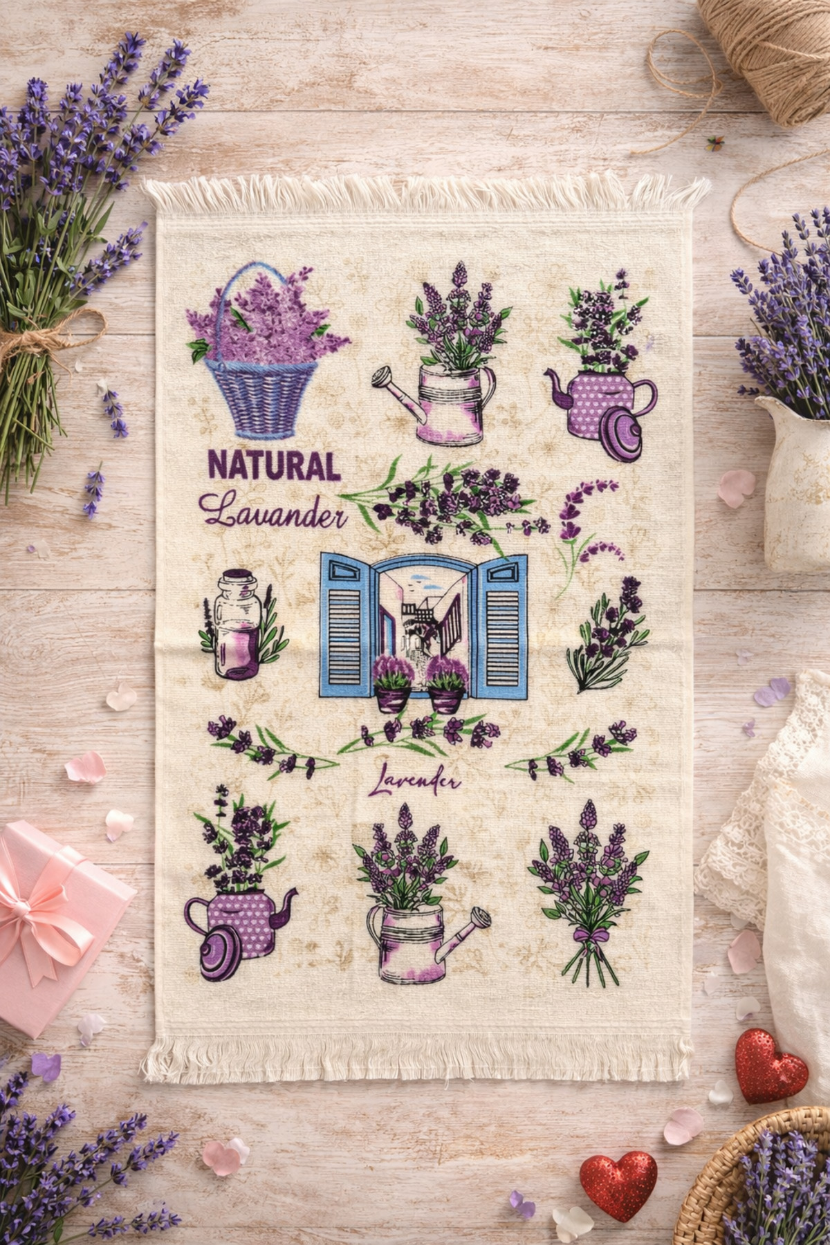 Lief Home %100 Pamuk Saçaklı Dijital Baskı El&Yüz Havlusu 40x60 cm–Yumuşak Doku,Yüksek Su Emici Mutfak Havlusu