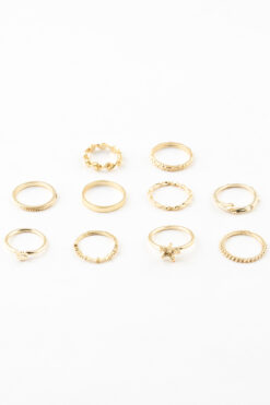 Sortie Aksesuar Yıldız ve Çiçek Figürlü 10'lu Kombin Yüzük Seti 033