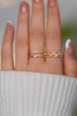 TREND COLLECTİON Taşlı Ayarlanabilir Zarif 2'li Gold Kadın Yüzük