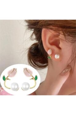 Pelin Aksesuar Pembe Lale ve İnci Küpe