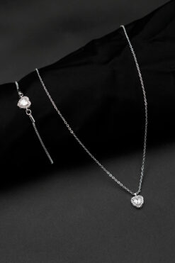 TREND COLLECTİON Zirkon Taşlı Kalp Charm Model Gümüş Renk Kadın Kolye Ve Bileklik Set