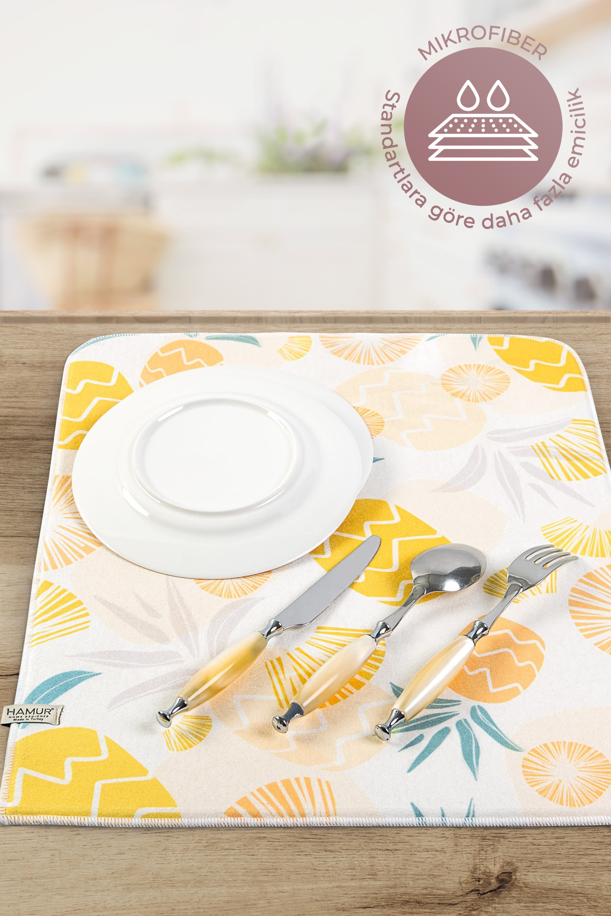 HAMUR Bulaşık Kurutma Matı 42x50 Cm Pedi Kurulama Bezi Örtüsü Mf-071 - Görsel 3