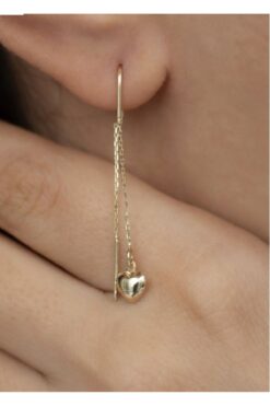 by milo jewellery 14ayar altın kalpli sallantılı küpe