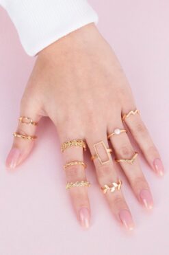 Sortie Aksesuar Inci Ve Zeytin Dalı Figürlü 10'lu Yüzük Kombini 023