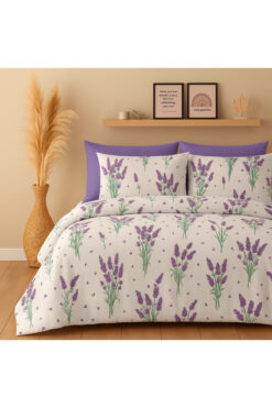 Sheri Home Çarşafı Lastikli Çift Taraflı Çift Kişilik Nevresim Takımı Lavanta8