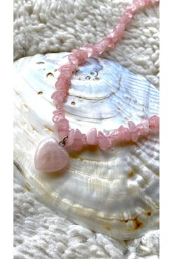 Elifsu Jewelry Pembe Kuvars Taşı Doğal Taş Kırıktaş Kolye Kalp Uçlu