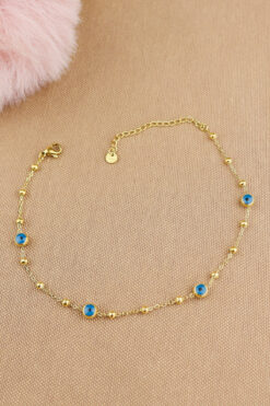 Keyifli Hayaller 316L Çelik Halhal - Nazar Boncuklu Dorika Zincir 316L Çelik Halhal 22+5cm Kararmaz Solmaz