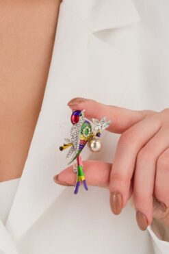 MRK Kadın Renkli İncili Serçe Broş