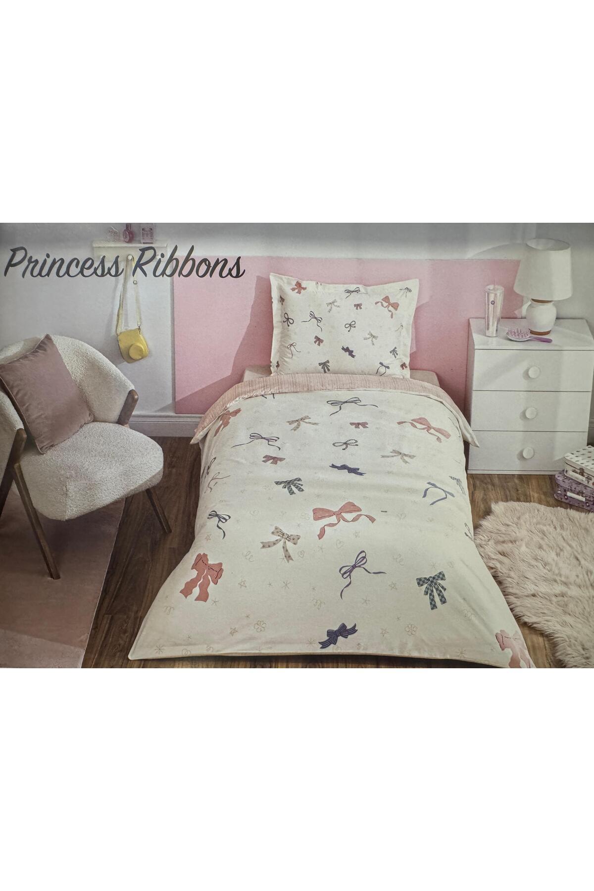 Özdilek Princess Ribbons Tek Kişilik Lastikli Çarşaf Nevresim Takımı