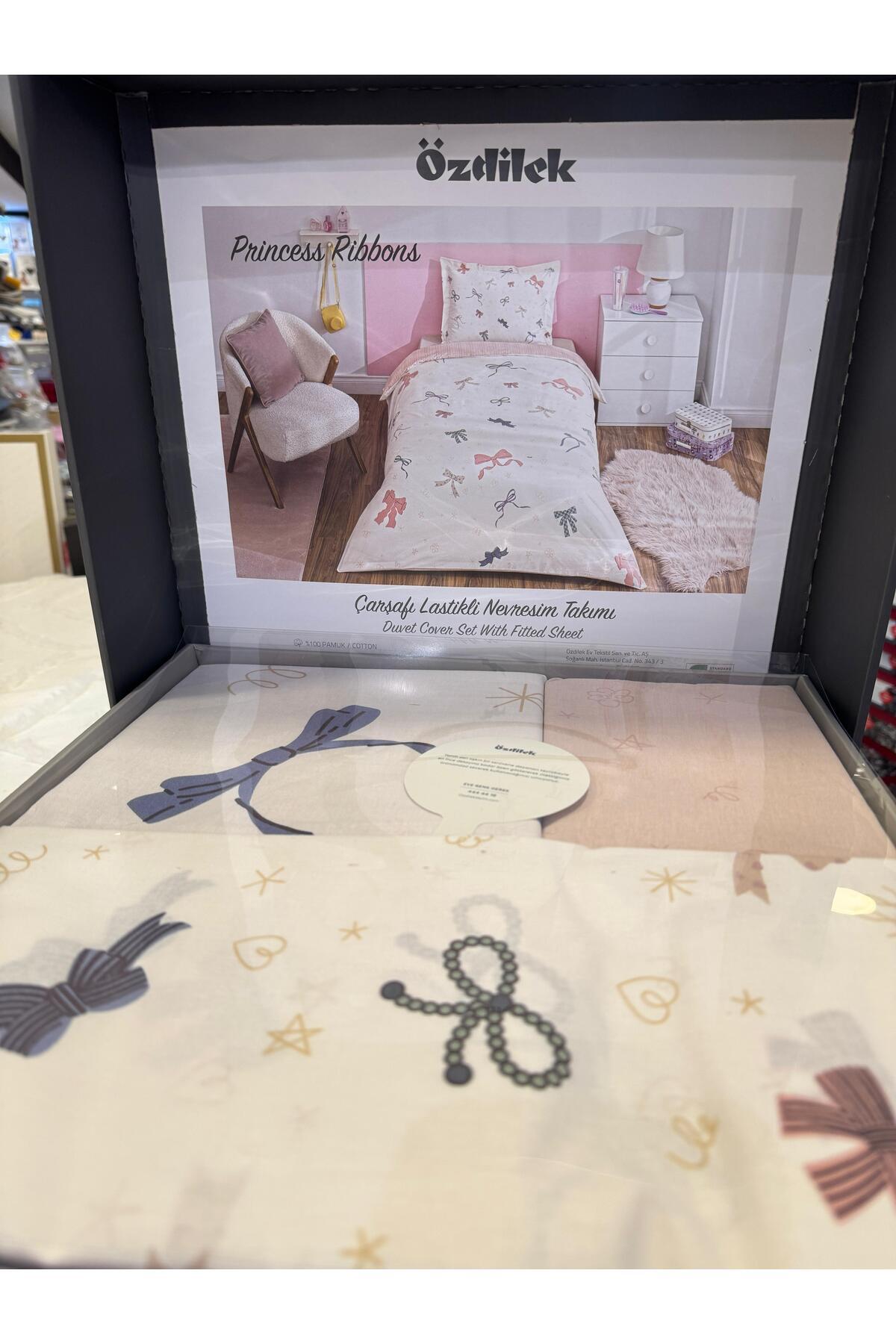 Özdilek Princess Ribbons Tek Kişilik Lastikli Çarşaf Nevresim Takımı - Görsel 2