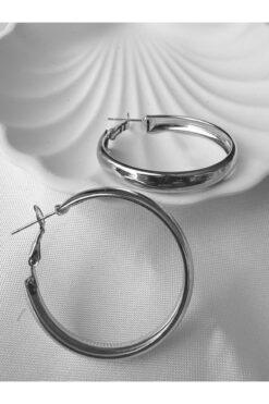 B&B BELONİ Gümüş Renk Kalın Halka Küpe