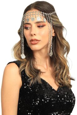 LABALABA Kadın Antik Gümüş Kaplama Zincirli Tuğra Detaylı Tasarım Saç Zinciri