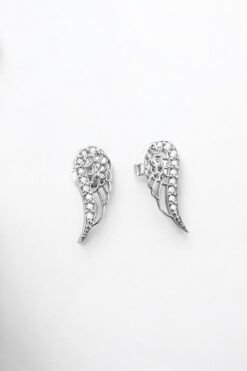 jelux silver Gümüş 925 Ayar Zirkon Taşlı Melek Kanadı Çivili Küpe