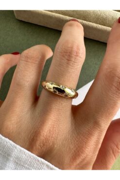 ringbox Gold Yıldız Motifli İnce Bombeli Yüzük