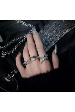 HOBİSY GIFT SHOP Vintage Tarz Gümüş Renk Ayarlanabilir 3 lü Yüzük Seti