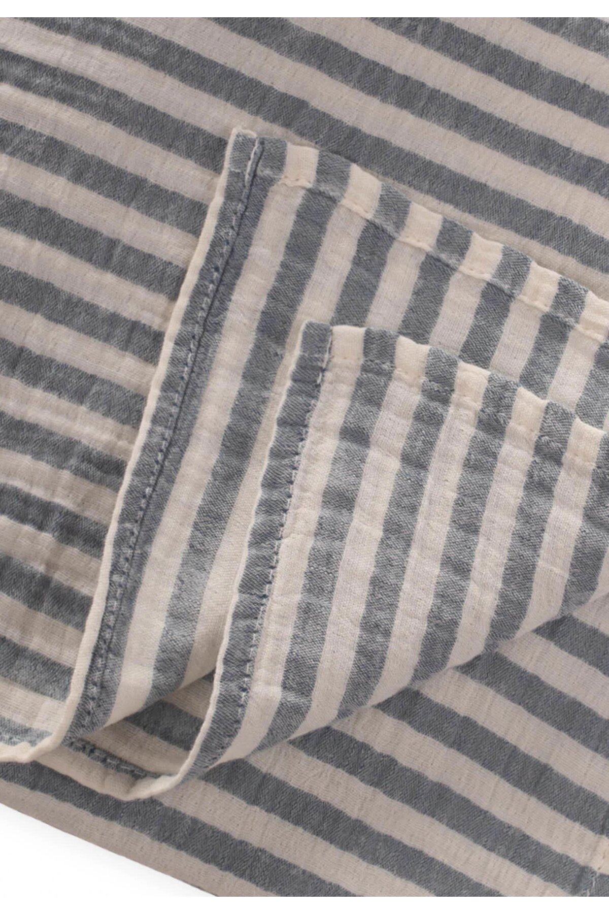 Cigit Naturel Organik Müslin Battaniye 90X100Cm Lacivert Kalın Çizgili - Görsel 3