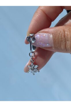 kurukafagift Çelik Göbek Piercing Mıknatıslı Deliksiz Kullanım Sıkıştırmalı Kar Tanesi Model