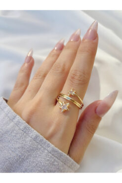 Eylülün Takısı Kadın Gold Renk Ayarlamalı Sarmal Yıldız Yüzük