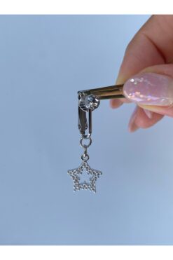 kurukafagift Çelik Göbek Piercing Mıknatıslı Deliksiz Kullanım Sıkıştırmalı Yıldız Sallantılı Model