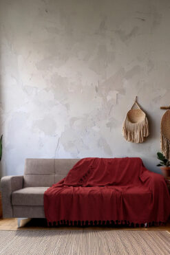 Cottexo %100 Pamuklu 170x210 Çok Amaçlı Kaymaz Koltuk Örtüsü/Su Geçirmez Koltuk Örtüsü Püsküllü