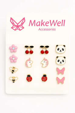 MakeWell Kiraz Panda Uğur Böceği Unicorn Papatya Kelebek Arı Tasarımlı Küpeler