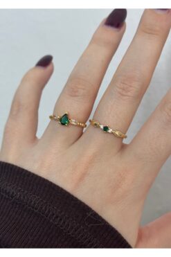 KİLİGİSTANBUL GOLD RENK 2'Lİ YEŞİL TAŞLI YÜZÜK