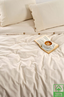 WEXSA %100 Pamuk Doğal Natural Boyasız Çift Kişilik Düğmeli Nevresim Seti