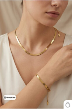 MAVEGA Kadın Çelik İtalyan Zincir Kolye Bileklik Set 316L Paslanmaz Kararmaz Altın Gold